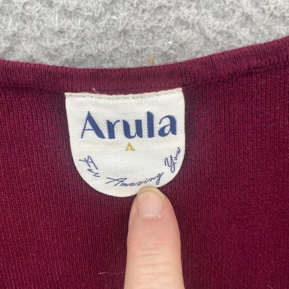 Arula Top Womens A US 14 16 Burgundy Sweater Knit Stretch Tulle Sleeve Cropped - Picture 5 of 9